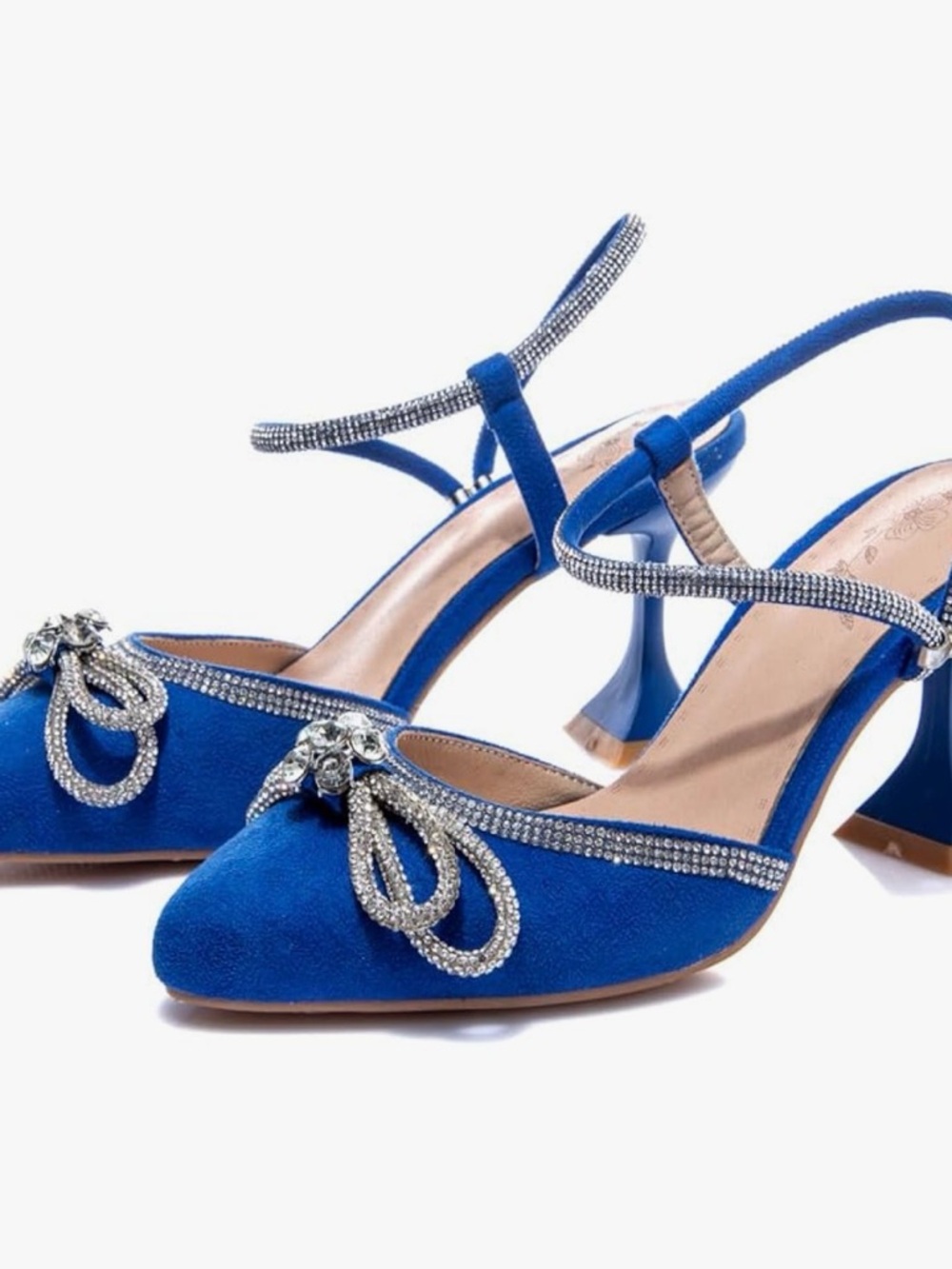 Blue Crystal-Embellished Women's Slingback Heels